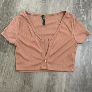 Cropped Keyhole Neck TShirt Pink Size 0